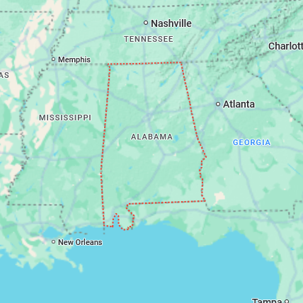 Map showing Alabama and surrounding states